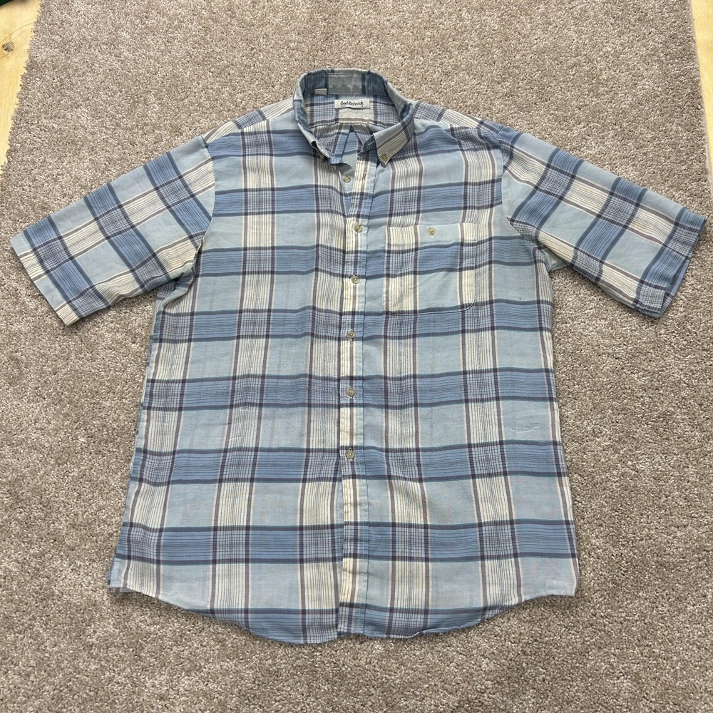 Vintage Saddlebrook Shirt Mens Large Blue Plaid Short Sleeve Button Up Casual